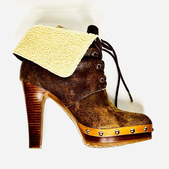 MICHAEL Michael Kors Shoes - Michael Kors Lara Sherpa Cuffed Studded Platform Faux Shearling Bootie Heel